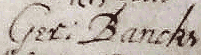 Signature of Gerard Bancks in Churchwardens' Accounts 1701 (Original held at Wigan Archive)