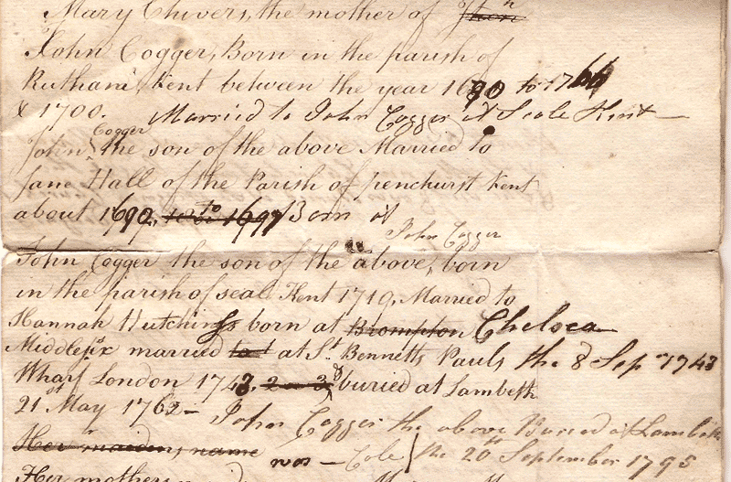extract from Cogger family document